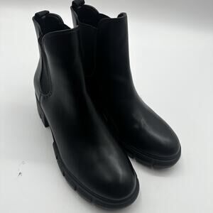 Zby Women's Black Elastic Strap Fashion Ankle Chelsea Lug Soles Boots Size 7.5‎
